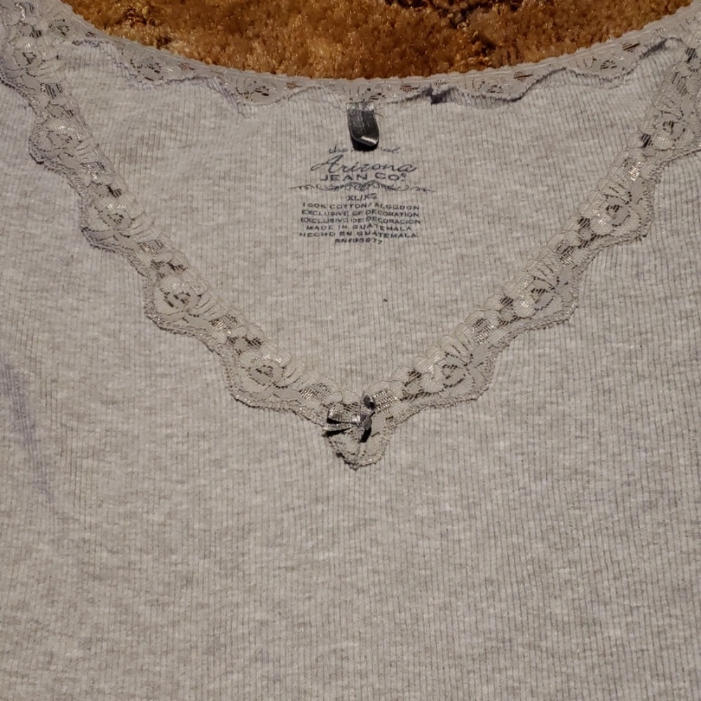 Gray Knit Top With Lace Trim - Picture 3 of 8